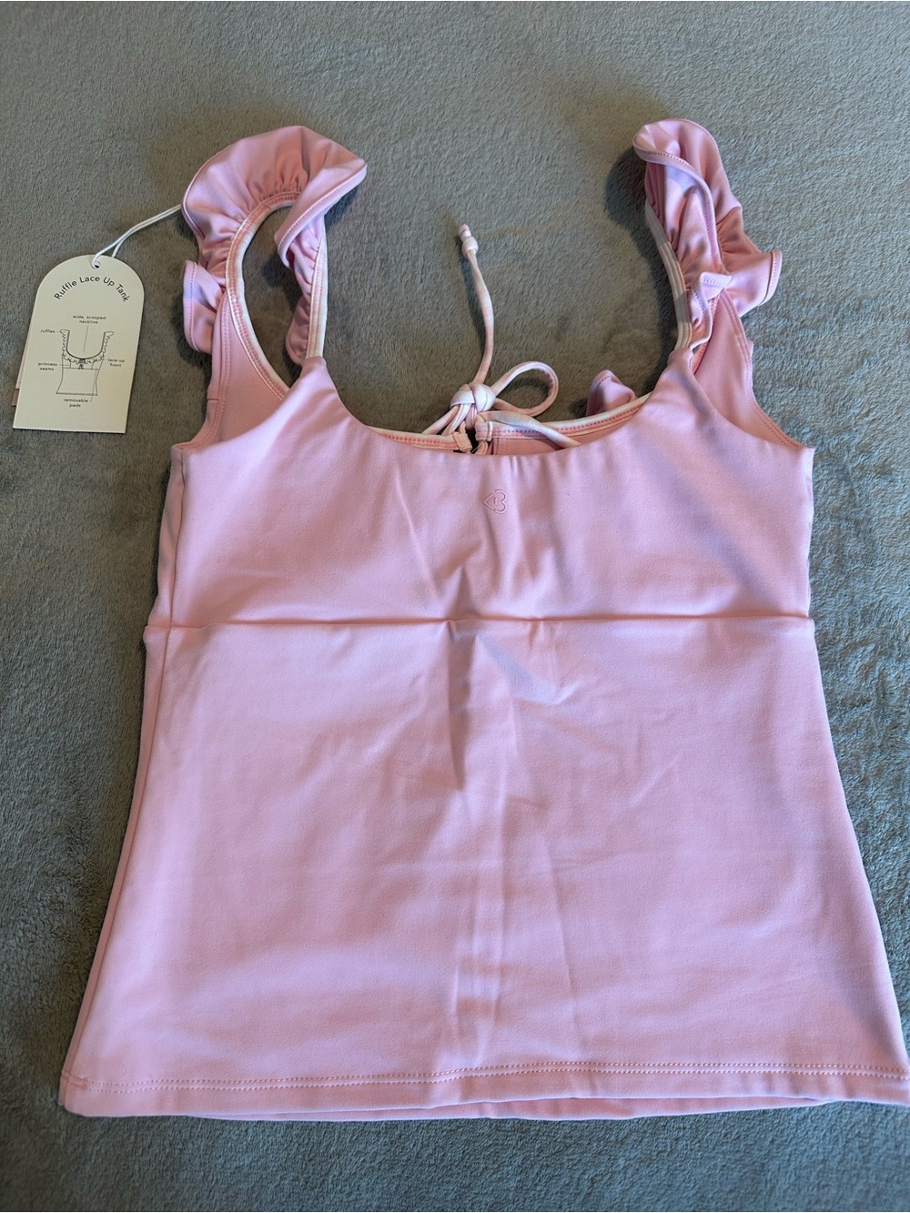 NWT Blogilates Ruffle Lace Up Tank - Light Pink - Picture 3 of 7